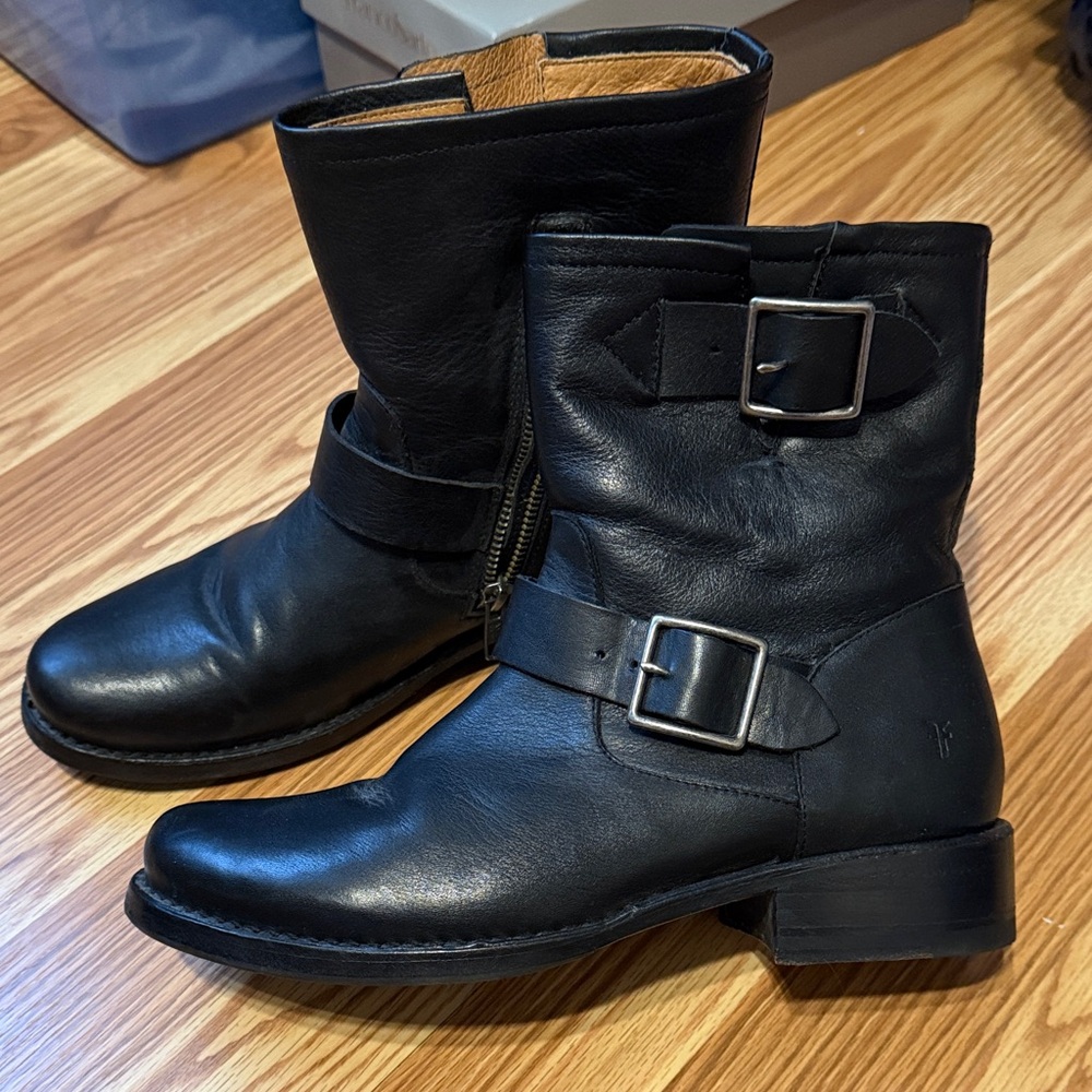 Frye Black Leather Moto Boots